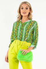 Lime Snake Print Tie Front Shirt - Maisha