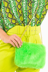 Neon Green Faux Fur Gold Chain Bag - Isaiah
