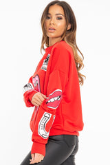 Red Eyes Lips Printed Sweatshirt - Beckie