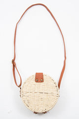 Natural Woven Faux Leather Detail Round Bag - Dionne
