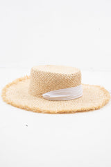 Natural Woven Frayed Edge Beach Hat - Dalina