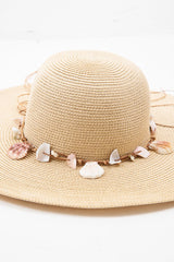 Natural Woven Shell Bow Detail Beach Hat - Aimee