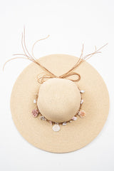 Natural Woven Shell Bow Detail Beach Hat - Aimee