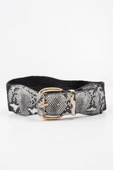 White Snakeskin Gold Hardware Wide Belt - Makenlee