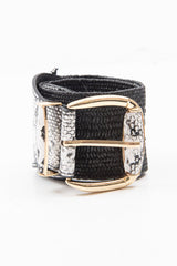 White Snakeskin Gold Hardware Wide Belt - Makenlee