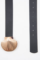 Black Faux Leather Shell Buckle Belt - Janna