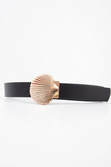 Black Faux Leather Shell Buckle Belt - Janna