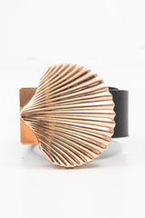 Black Faux Leather Shell Buckle Belt - Janna