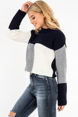 Navy Colour Block Chunky Knit Jumper - Maebel