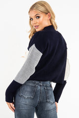 Navy Colour Block Chunky Knit Jumper - Maebel