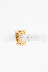 White Faux Leather Resin Buckle Detail Belt - Naira