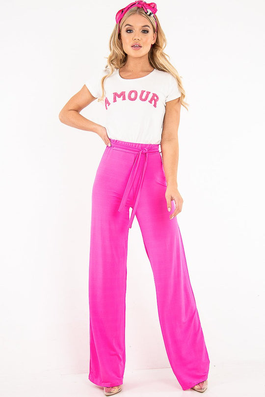 White Pink Amour Textured Slogan Tee - Andelyn