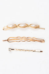 Gold Pearl Diamante Pack of 3 Barrettes - Keri