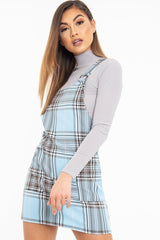 Blue Check Ring Detail Pinafore Dress - Blaire