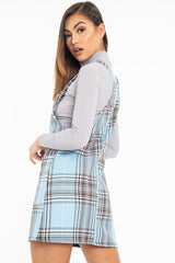 Blue Check Ring Detail Pinafore Dress - Blaire