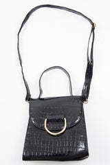 Black Patent Faux Croc Handle Detail Bag - Barbara