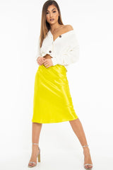 Lime Satin High Waist Floaty Midi Skirt - Dasha