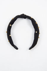 Black Corduroy Knot Detail Embellished Hairband - Teigen