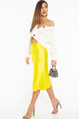 Lime Satin High Waist Floaty Midi Skirt - Dasha
