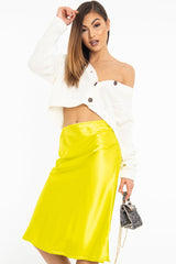 Lime Satin High Waist Floaty Midi Skirt - Dasha