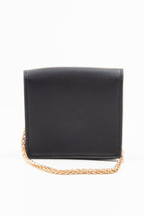 Black Faux Leather Chain Mini Cross Body Bag - Wilda