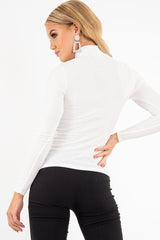 White Rib Roll Neck Long Sleeve Top - Marci