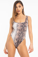 Brown Snake Print Sleeveless Bodysuit - Payge
