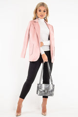 Pink Faux Suede Polka Dot Detail Blazer - Noelie