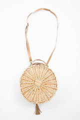 Natural Straw Faux Leather Detail Circle Bag - Ambrey