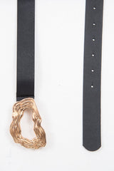 Black Faux Leather Abstract Buckle Belt - Charlett