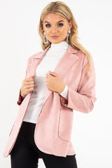 Pink Faux Suede Polka Dot Detail Blazer - Noelie