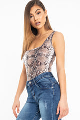 Brown Snake Print Sleeveless Bodysuit - Payge