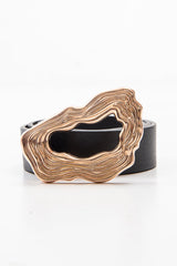 Black Faux Leather Abstract Buckle Belt - Charlett