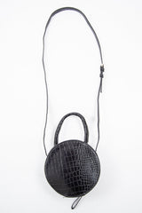 Black Faux Croc Handle Round Cross Body Bag - Lashea