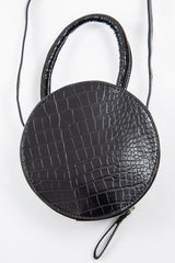 Black Faux Croc Handle Round Cross Body Bag - Lashea