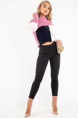 Pink Colour Block Chunky Knit Jumper - Maebel