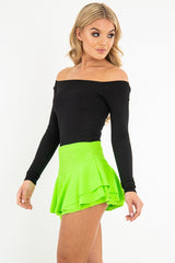 Neon Green Faux Croc Frill High Waist Shorts - Pixie