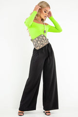 Black High Waist Paper Bag Buckle Belt Trousers - Ivyonna