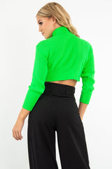 Neon Green Rib Roll Neck Crop Jumper - Hayvin