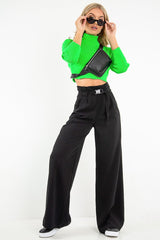 Neon Green Rib Roll Neck Crop Jumper - Hayvin