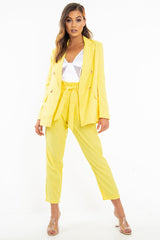 Yellow Button Front Blazer Belted Trousers Suit Co-Ord - Millie