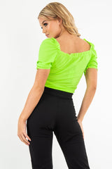 Lime Green Bow Front Ruched Detail Top - Charlie