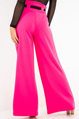 Fuchsia High Waist Paper Bag Buckle Belt Trousers - Ivyonna