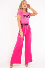 Pink Black Rock Slogan Textured T-Shirt - Effie