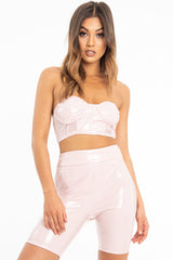 Nude Vinyl Bandeau Cycling Shorts Co-Ord - Giselle