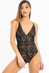 Black Lace Cross Back Bodysuit - Brogan
