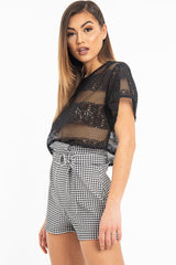 Black Round Neck Crochet Crop Top - Lucindy