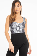 Grey Snake Print Sleeveless Bodysuit - Payge