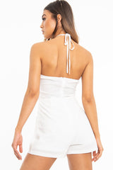 White Resin Buckle Tie Detail Halterneck Playsuit - Jules