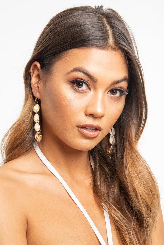 Gold Shell Drop Down Earrings - Iyla